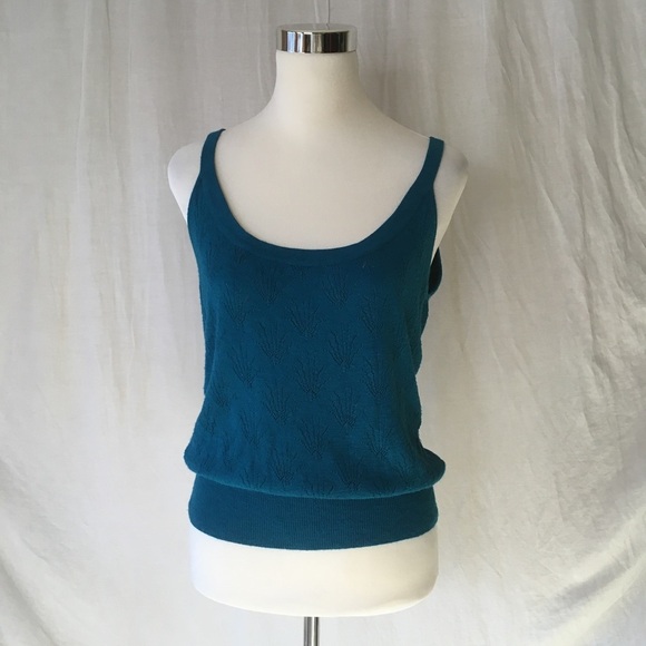 Dana Buchman Rayon Nylon Knit Sleeveless Tank Sz Large Teal Minimal Boho Office - Picture 6 of 12
